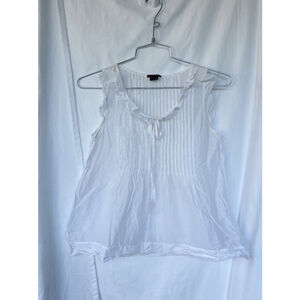 Theory White Sleeveless Blouse Pleated Front Tie Neck Silk Top Timeless Office